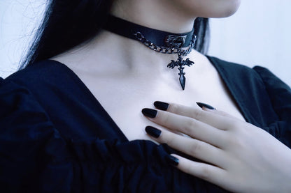 Strange Sugar - Gothic Lolita Cross Leather Choker