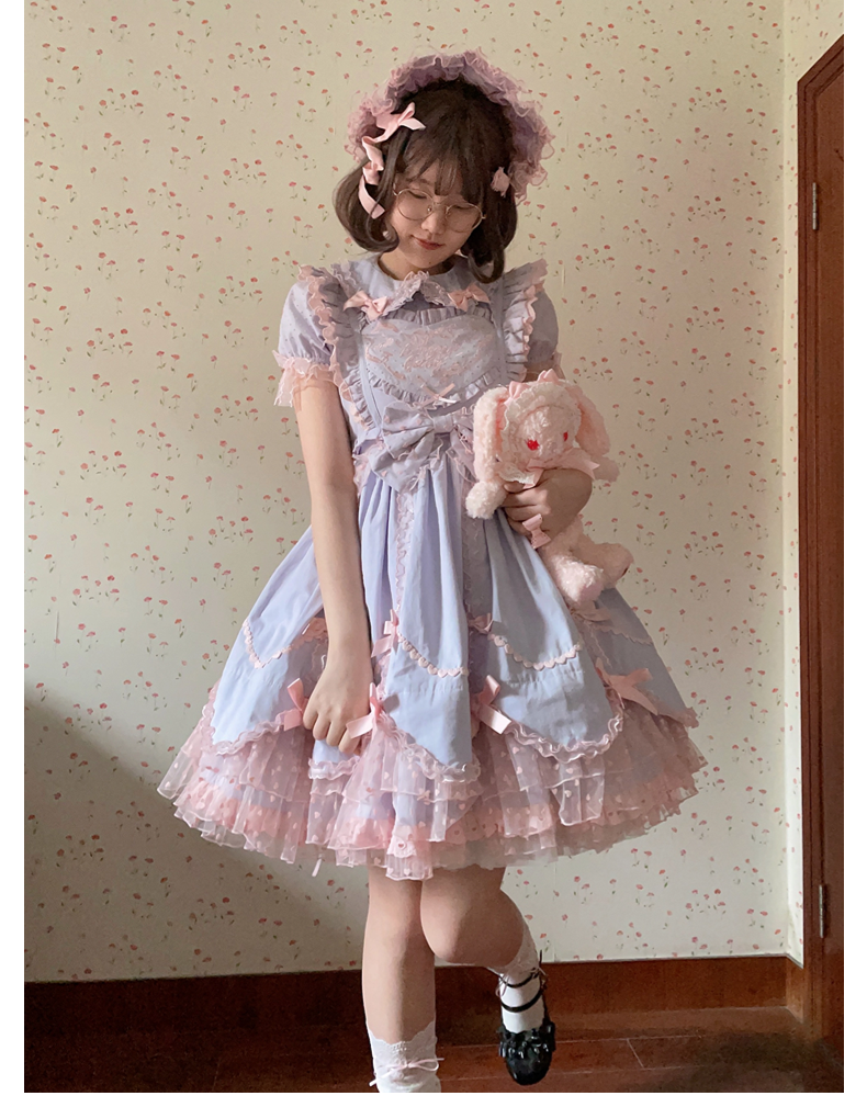 The Seventh Doll - Sweet Diary SP - Vintage Lolita Jumper Dress Petal-like Hem JSK Headdress Set