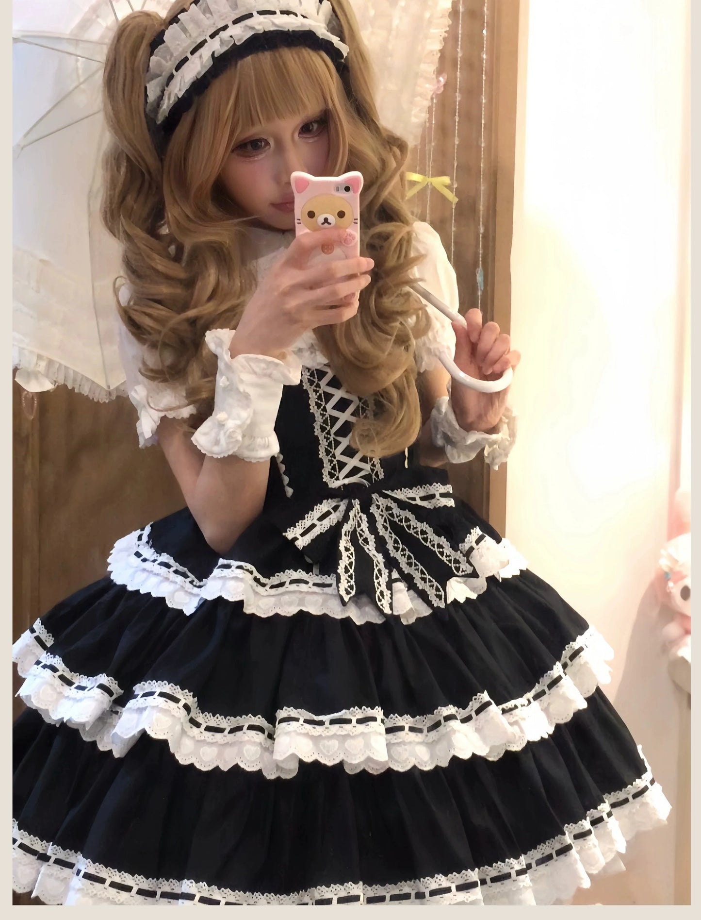 TaTaTa Lolita - Otome Heart - Cotton Old School Lolita JSK Dress Suit, Heart-Shaped Lace Trim