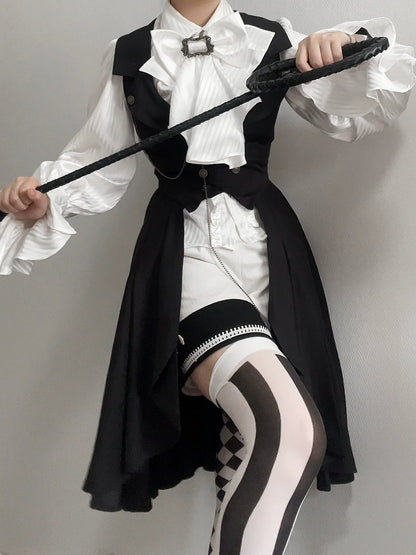 Gazing Galactic - Moonstone - Ouji Lolita Black Vest Prince Long Trailing Vest