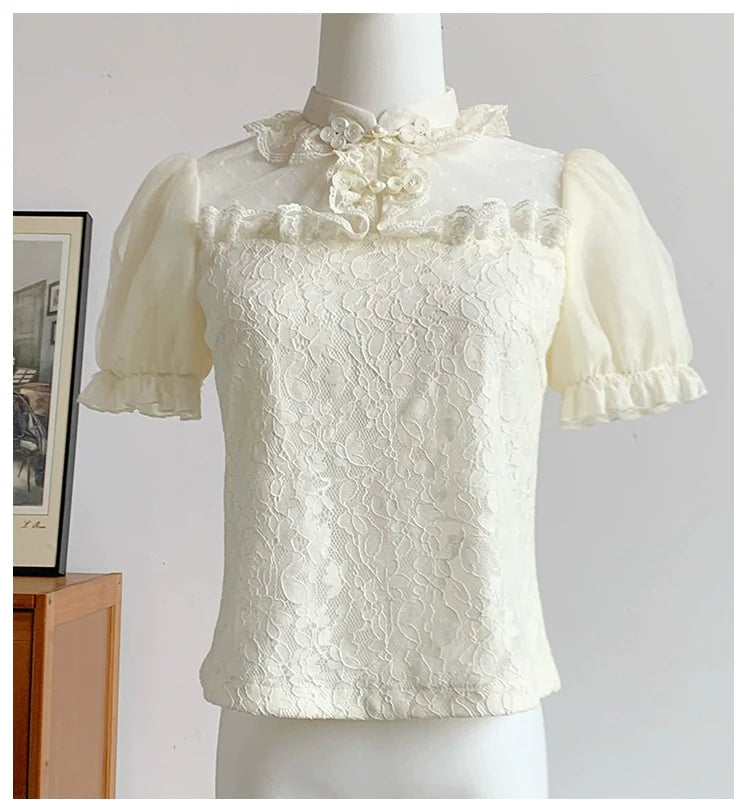 With PUJI - Moon Gauze - Qi Lolita Blouse Chinese Style Shirt