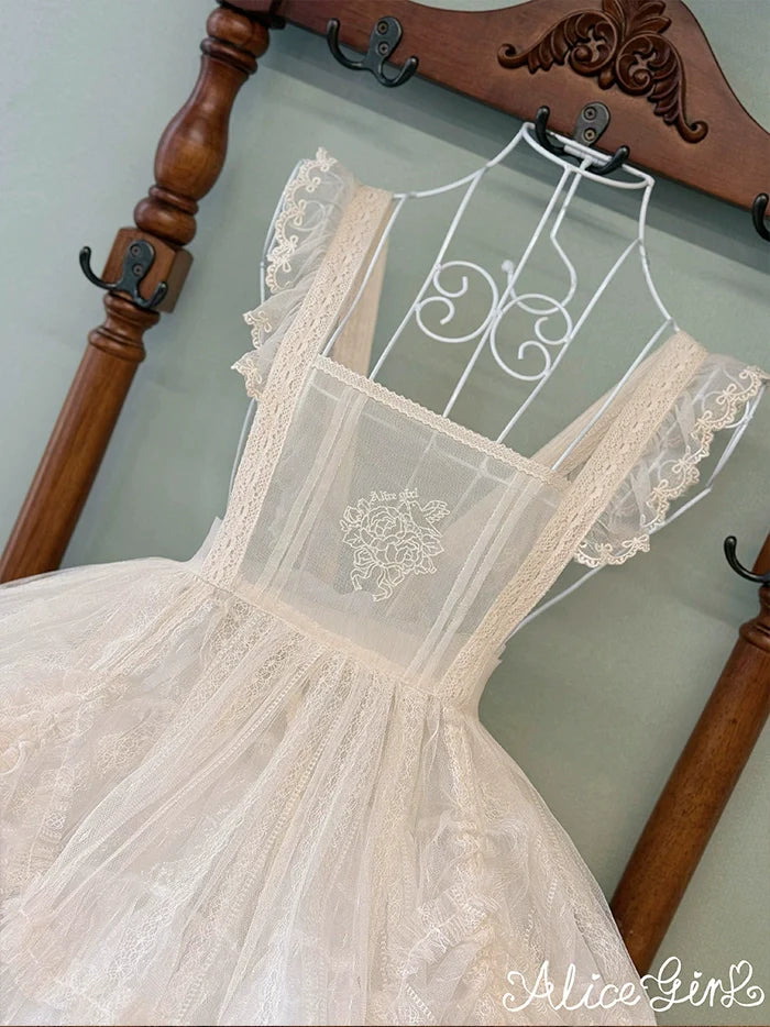 Alice Girl - Elegant Lolita Embroidered Apron with Adjustable Strap