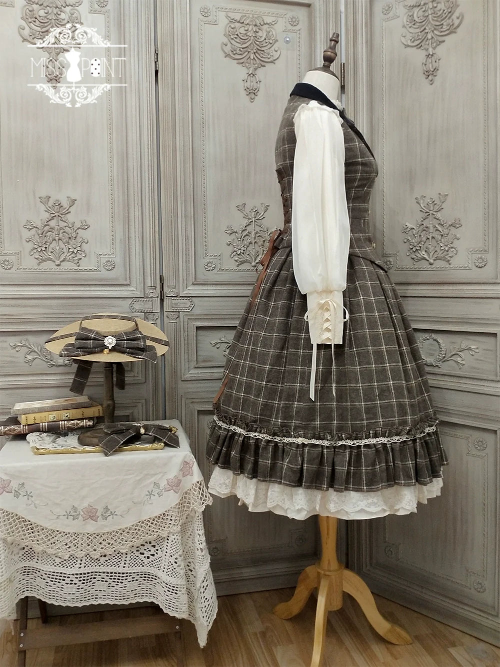 Miss Point - Rose - Elegant Lolita Fishbone Grid Skirt Customized