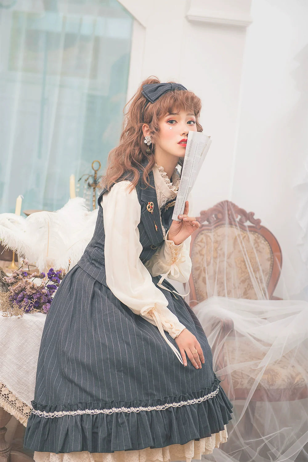 Miss Point - Rose Doll - Elegant Lolita Striped Fishbone Skirt