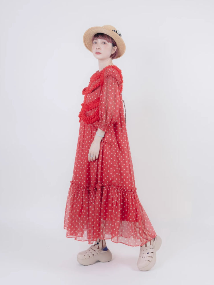 Vintage style dot chiffon dress【s0000006890】