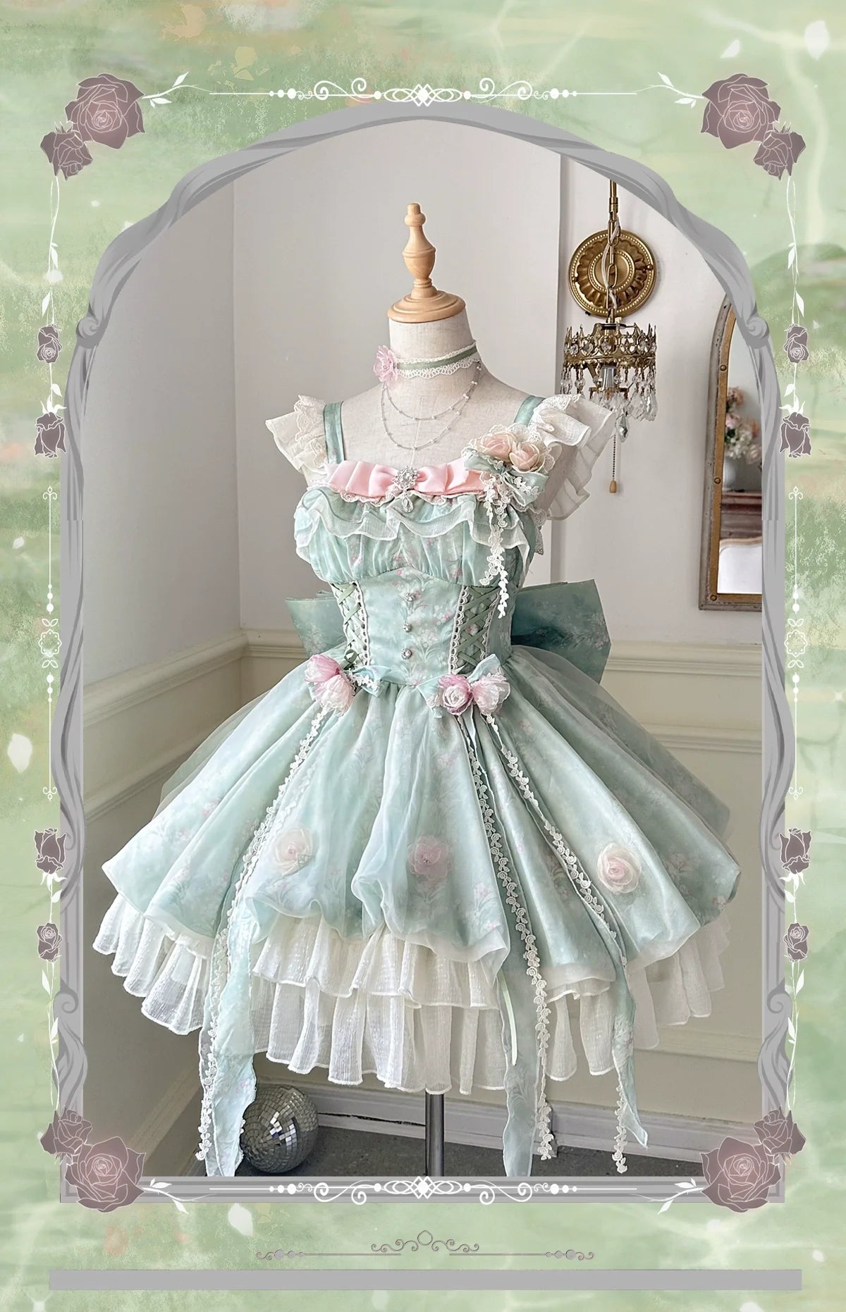 Platycodon House - Floral Magician - Sweet Lolita Dress Floral Print Short Length JSK