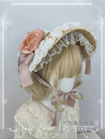 Cocoa Jam - Country Lolita Bonnet Lace Flower Flat Cap Multicolors Customized