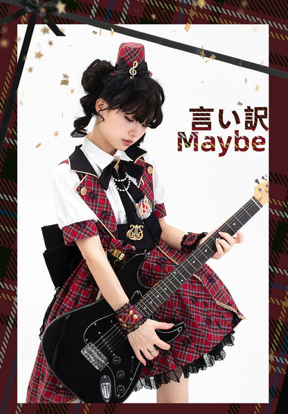 Forest Fluorescent Carps - IP Collab Sweet Lolita Performance Outfit Red Plaid JSK Full Set