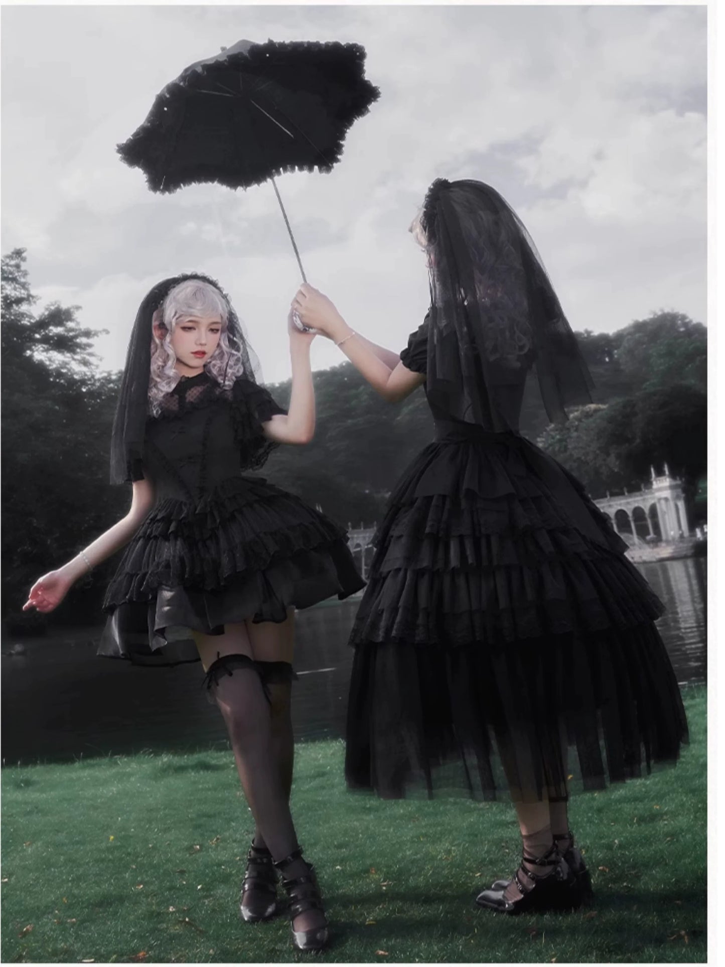 With PUJI - Ivory Tower Enhance - Elegant Lolita JSK Dress Tiered Drawstring OP