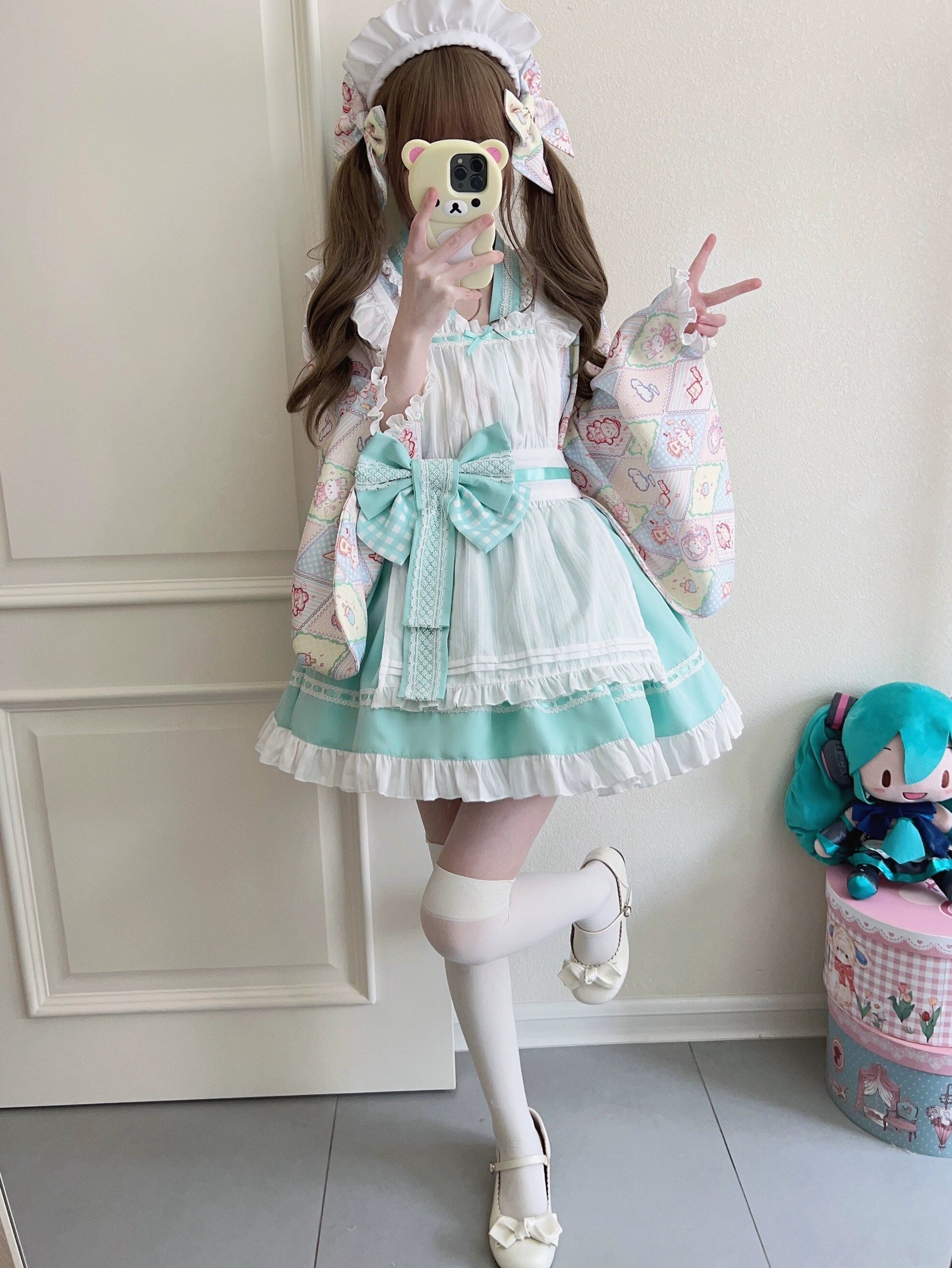 Sugar Girl - Showa Sweetness - Maid Wa Lolita Skirt Set Cute Summer Lolita Bow Apron
