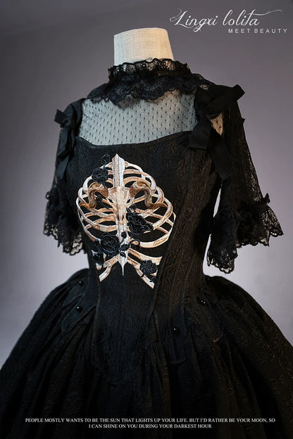 Lingxi Lolita - Bone island Gothic Lolita Corset Goth Blouse Skirt Set