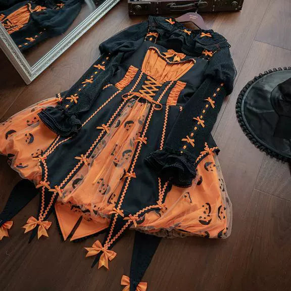 Lemon Honey - Halloween Gothic Lolita Jumper Dress, Pumpkin-inspired Dress