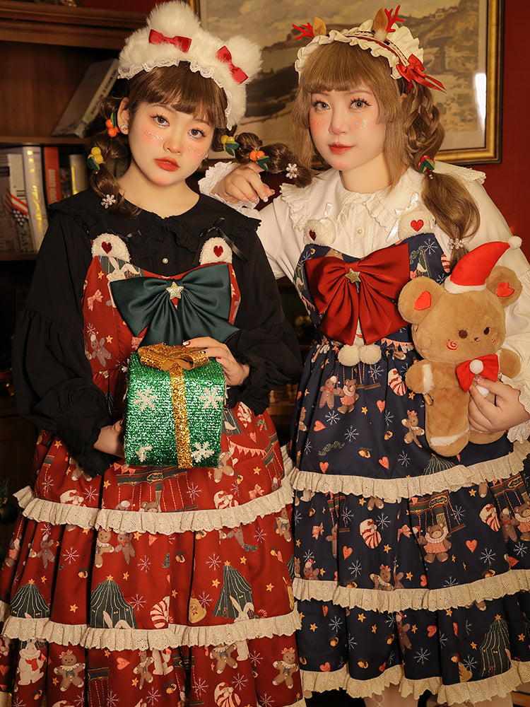 Yingtang - Plus Size Lolita Dress Set Christmas Winter Two-piece