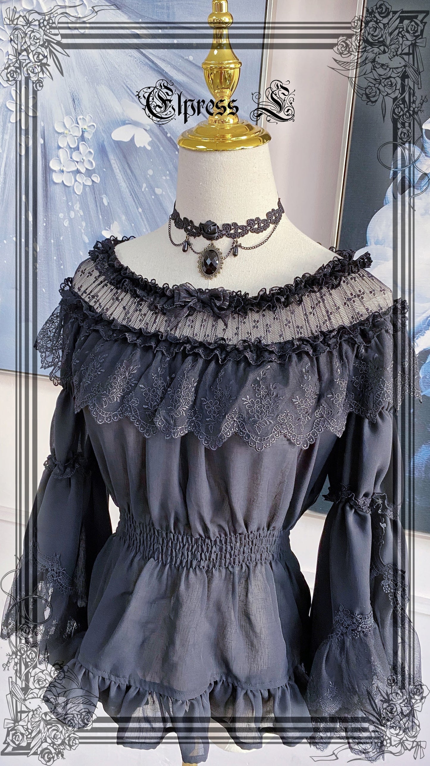 Elpress L - Universal Black White Chiffon Lolita Blouse
