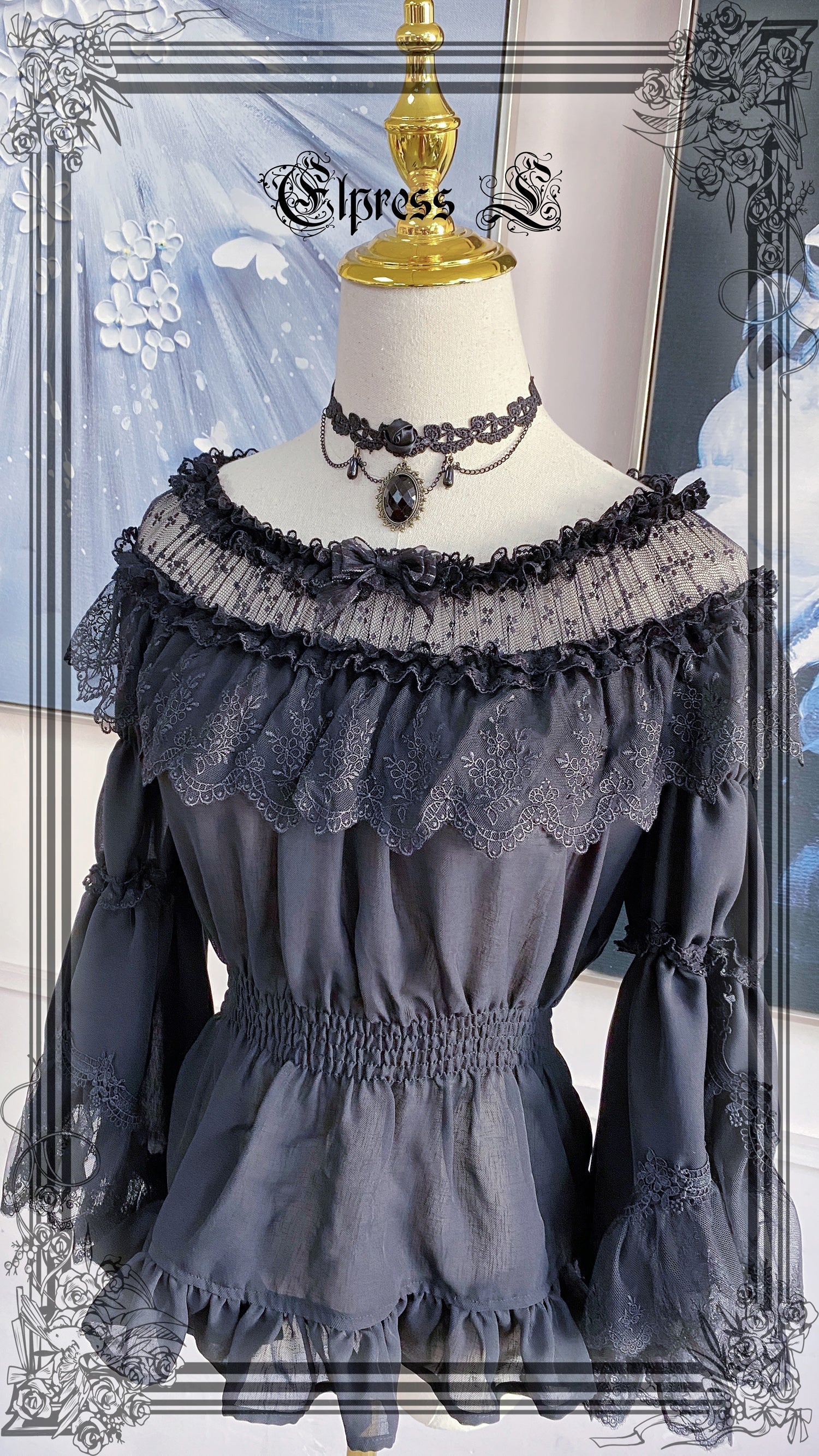 Elpress L - Universal Black White Chiffon Lolita Blouse