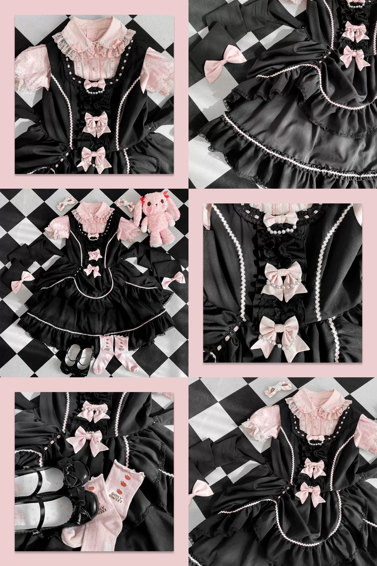 Catlow Rabbit - Black Lolita Doll OP/JSK with Adjustable Elasticity