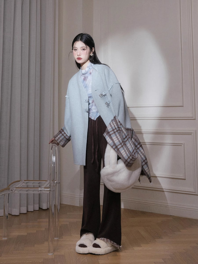 Fur edge plaid jacket + skirt【s0000005806】