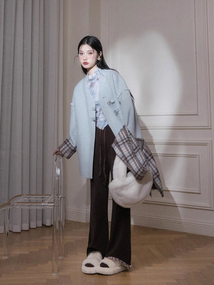 Fur edge plaid jacket + skirt【s0000005806】