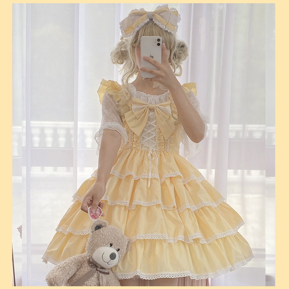 Ilovexiaolu - Princess Tata Kawaii Solid Color Lolita JSK