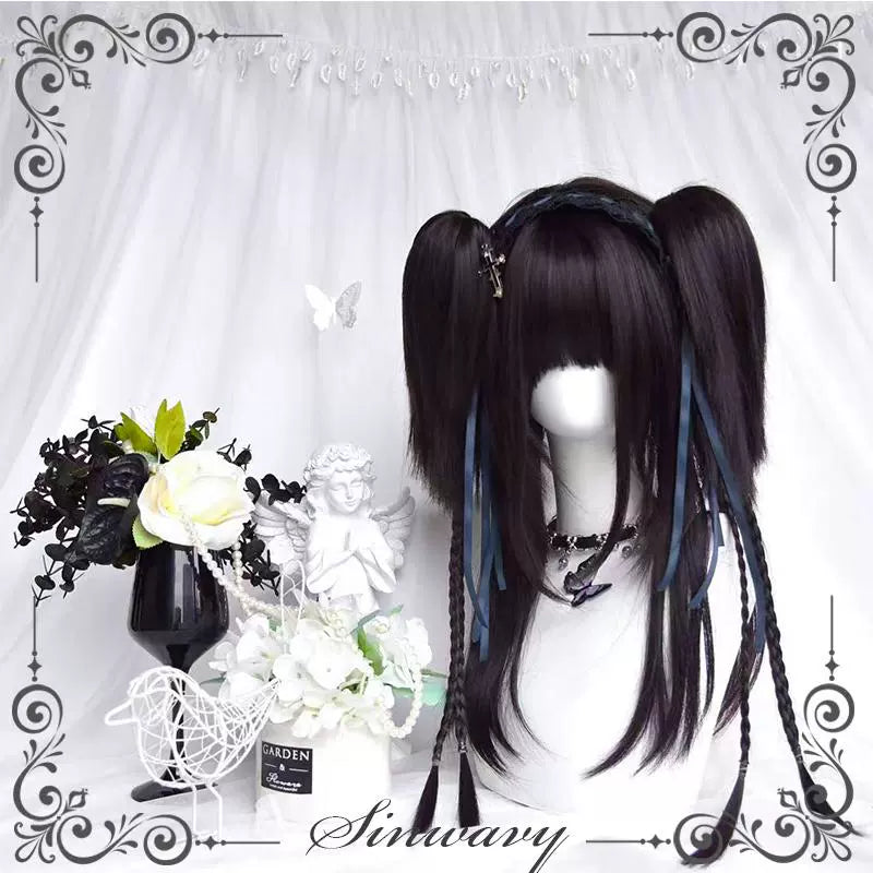 Sinwavy - Gothic Lolita Wig Black Natural Hair With Ponytails & Braids