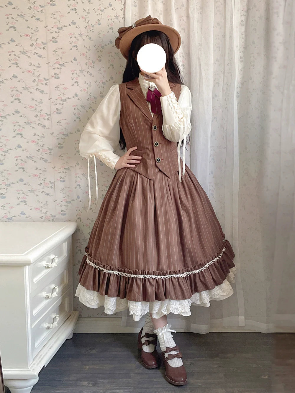 Miss Point - Rose Doll - Elegant Lolita Striped Fishbone Skirt