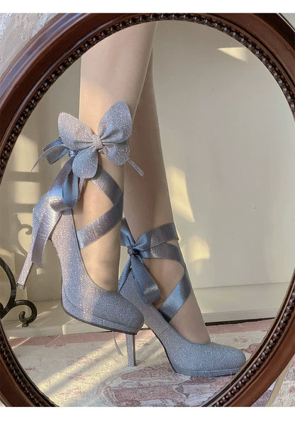 Pure Tea For Dream - Butterfly Specimen - Shiny Ballet Lolita Shoes Sweet Lolita Platform Heels