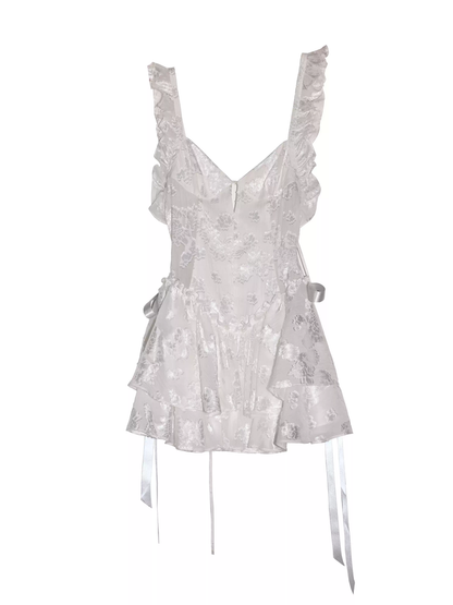 Frill Tiered Short Embroidery Glitter Dress