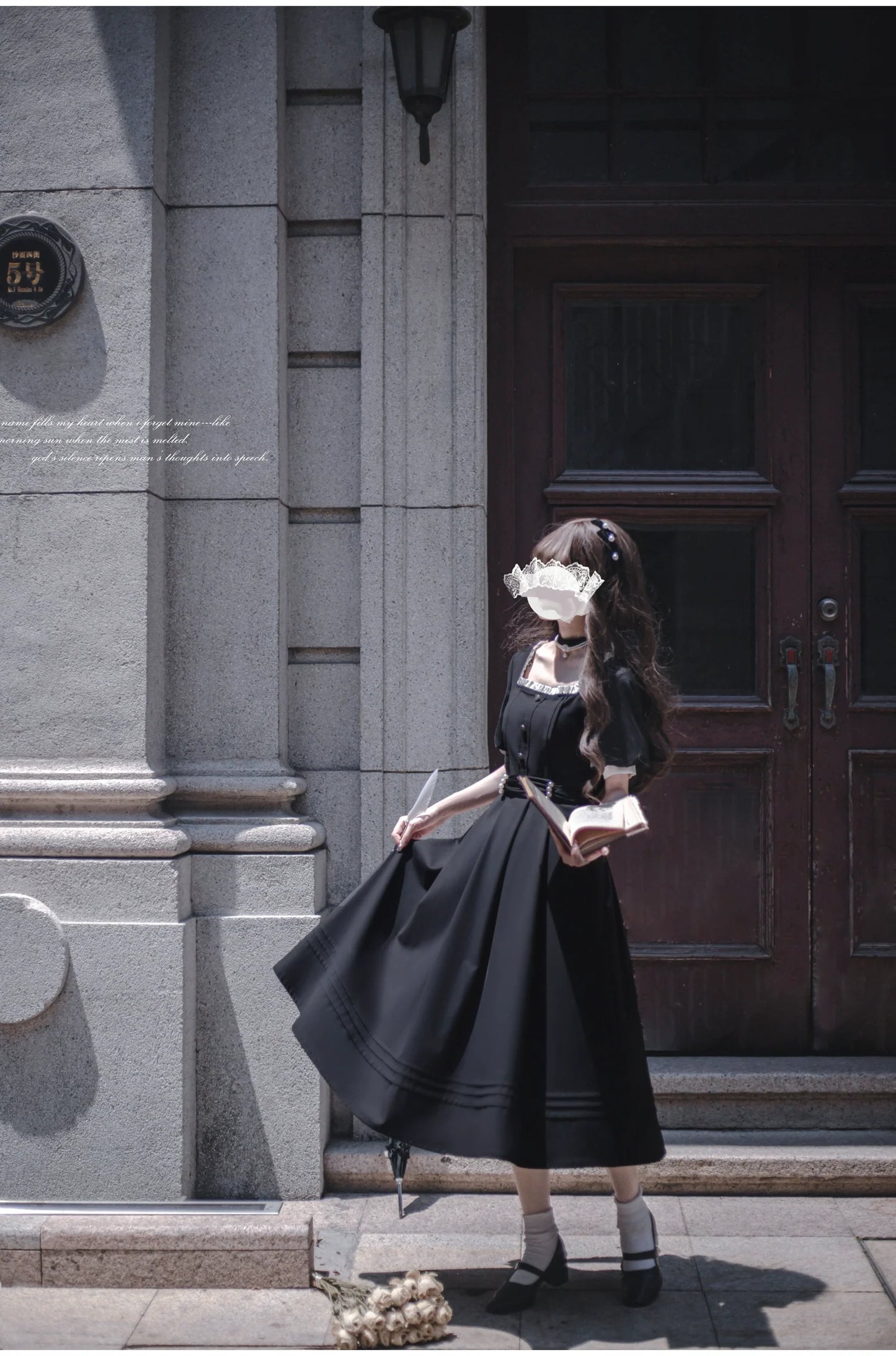 HuTaoMuJK - Thoughts - Vintage Lolita OP Dress Square Neckline Black Lolita Dress