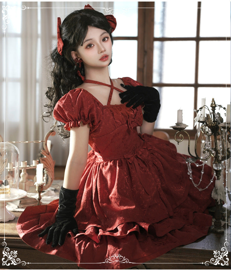 Eieyom - Elegant Lolita Short Sleeve Red Dress