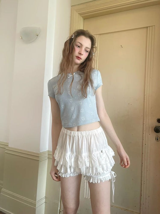 Bear print polka dot short sleeve T-shirt【s0000008732】