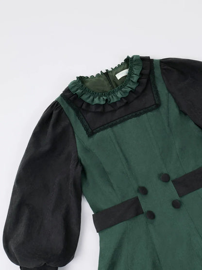 With PUJI - College of Potions - Elegantt Lolita OP Dress Black and Green Dress with Cape