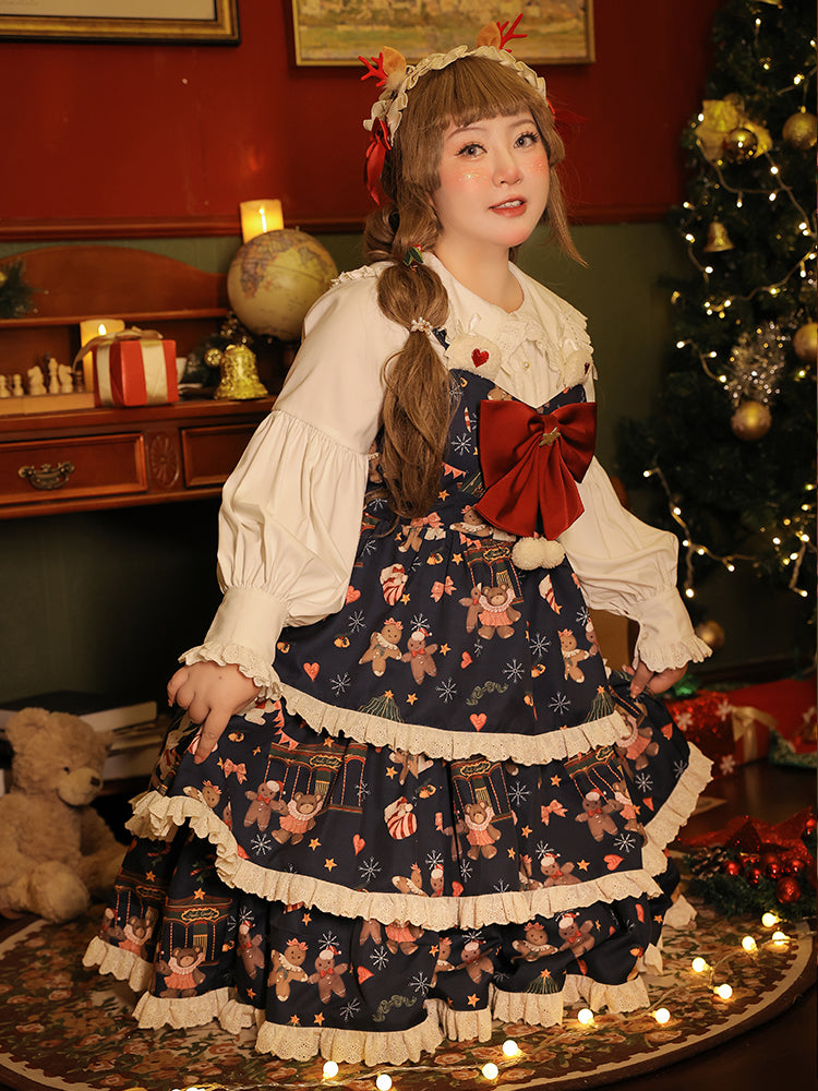 Yingtang - Plus Size Lolita Dress Set Christmas Winter Two-piece