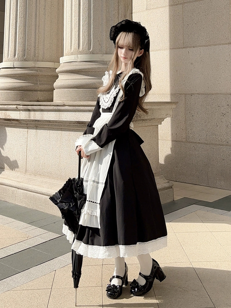 Hezi's Cat Haven - Black Cat Butler - Maid Lolita OP Dress Elegant Black and White Dress