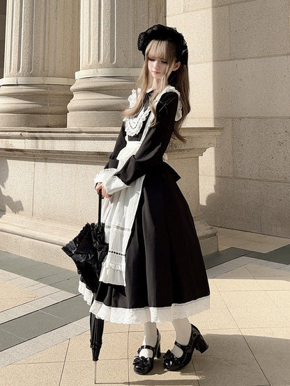 Hezi's Cat Haven - Black Cat Butler - Maid Lolita OP Dress Elegant Black and White Dress