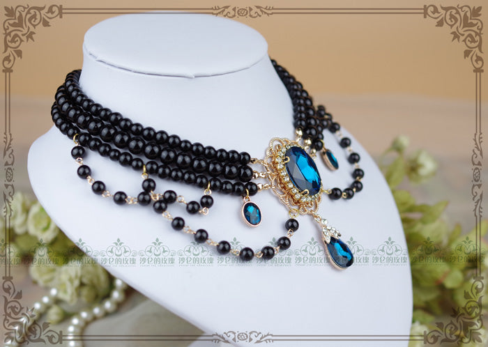 Rose of Sharon - Customized Lolita Pearl Necklace with Gemstone Pendants