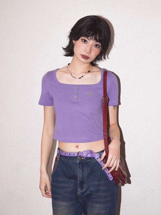 Square neck short sleeve T-shirt【s0000007802】