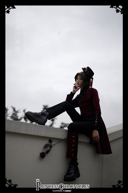 Princess Chronicles - Red and Black - Retro Ouji Lolita Handsome Black Pants