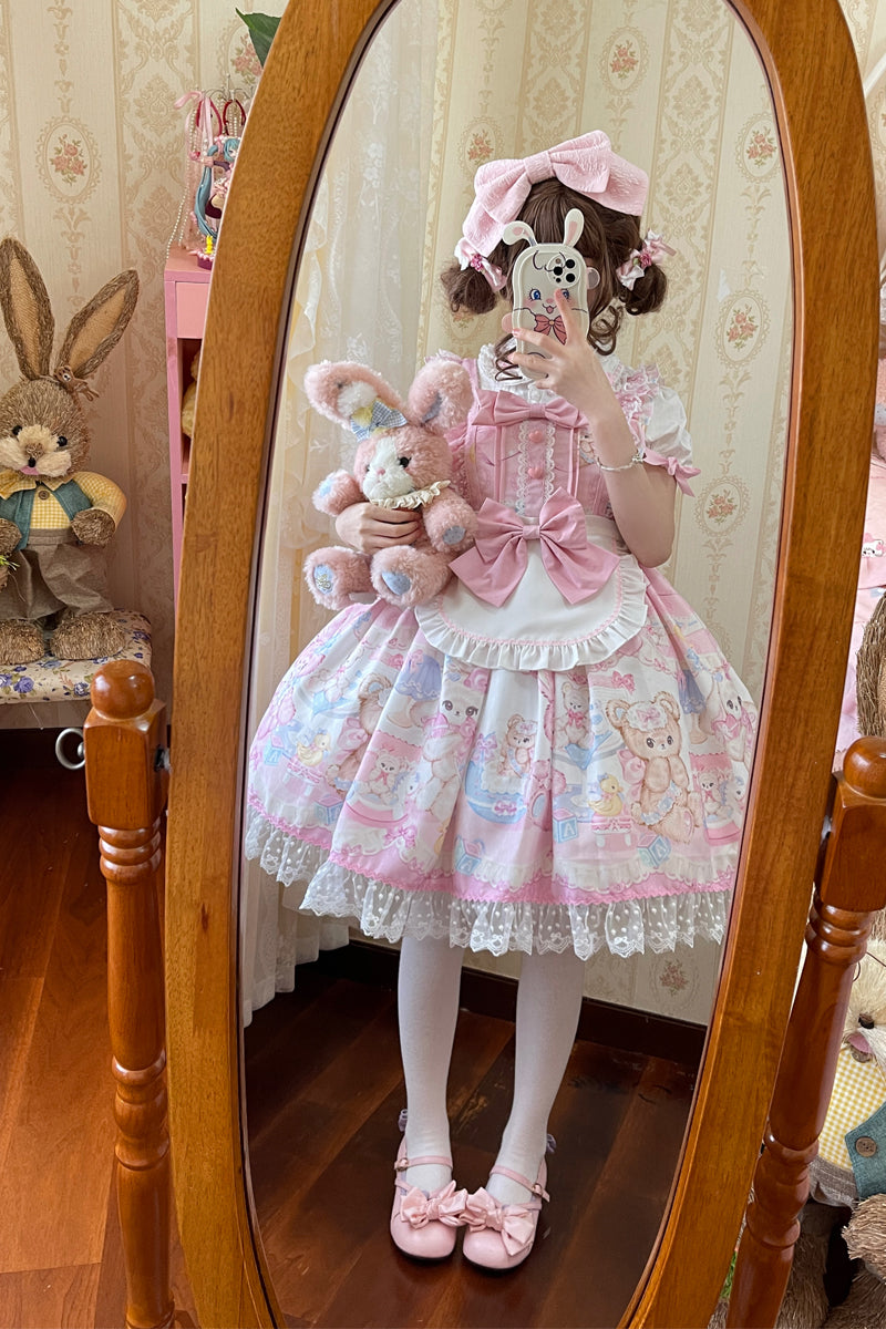 Hanguliang - Sweet Bunny Bear - Sweet Lolita Jumper Dress Cute JSK
