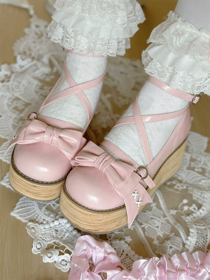 SeeYou - Sweet Cake - Sweet Lolita Platform Shoes Wood Grain