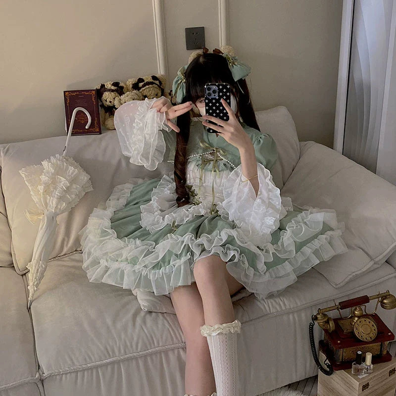 Daydream Whisper - Toting Basil - Plus Size Wedding Lolita Dress Green Bridal JSK