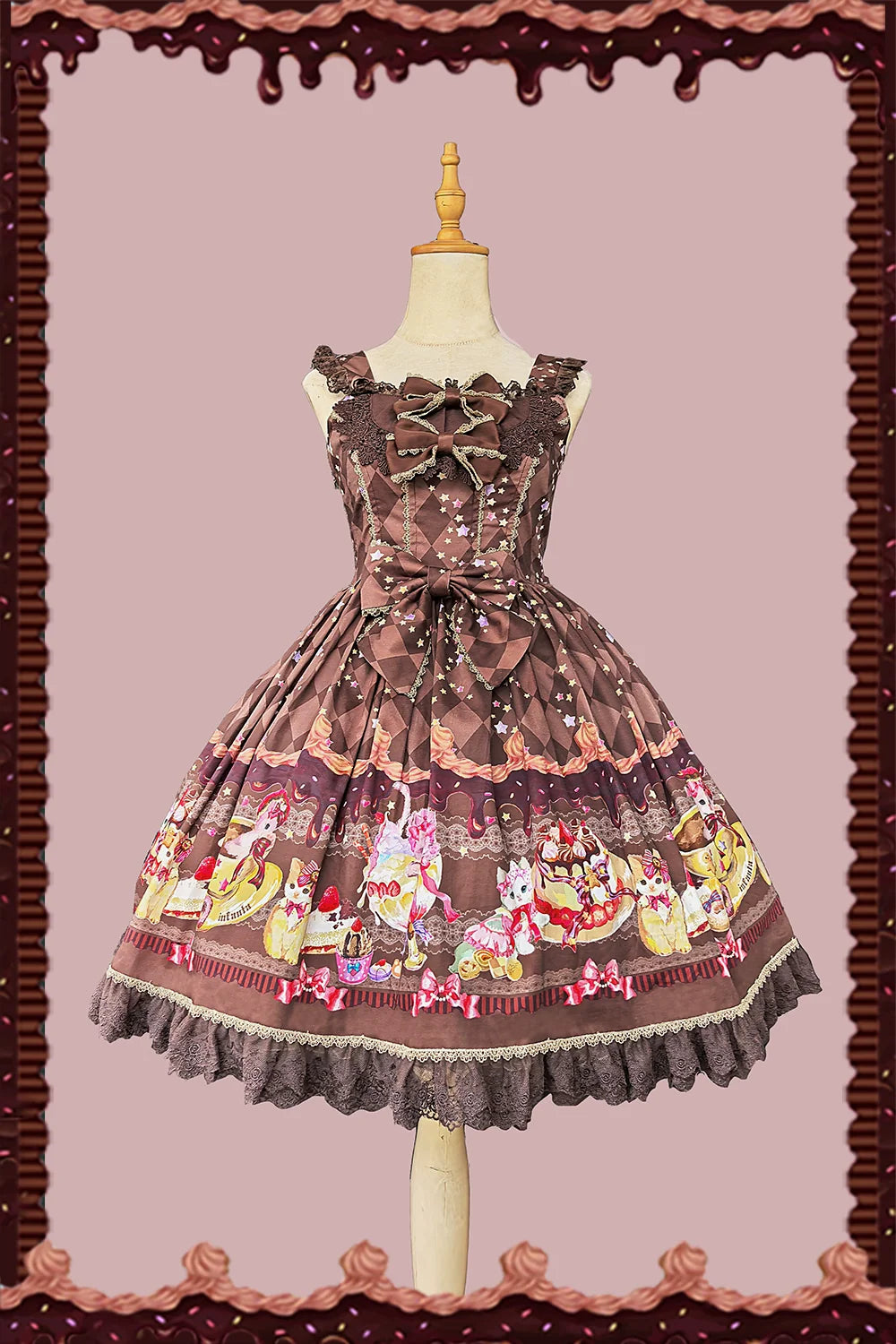 Infanta - Cream Meow - Sweet Lolita JSK, Cat Print