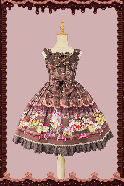 Infanta - Cream Meow - Sweet Lolita JSK, Cat Print