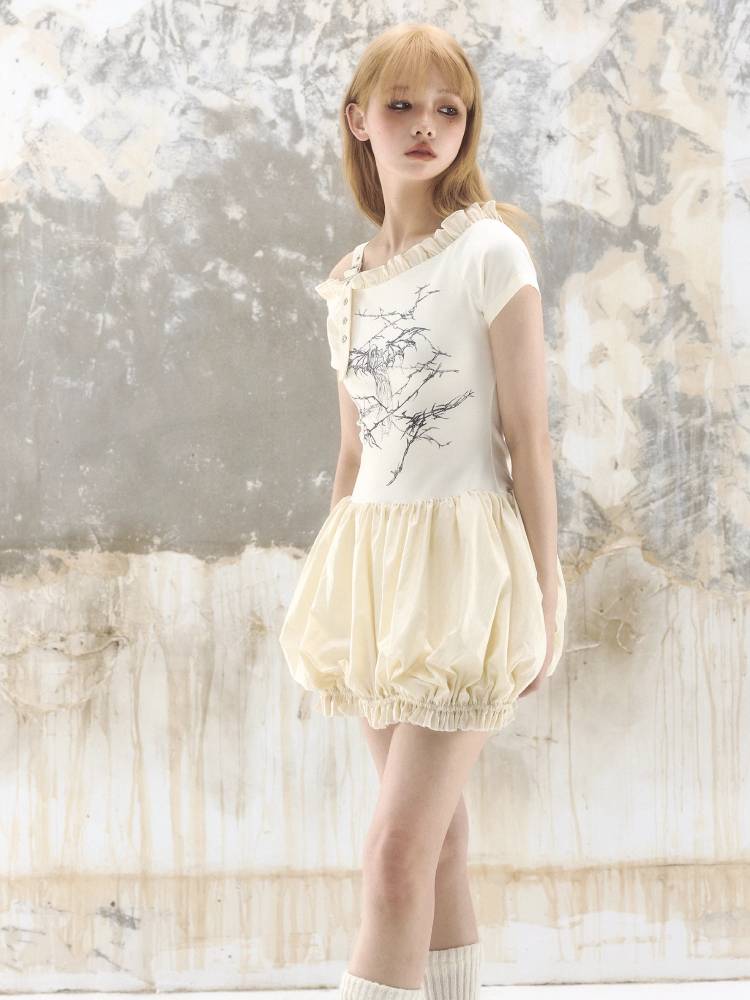 Printed off-the-shoulder dress【s0000009338】