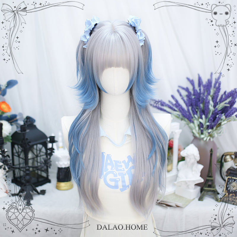 Dalao - Natural Lolita Long Curly Gray Blue Wigs