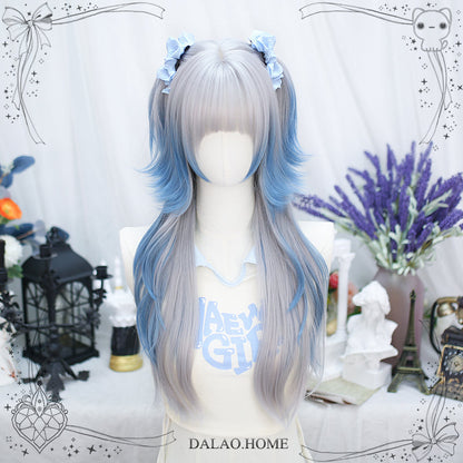 Dalao - Natural Lolita Long Curly Gray Blue Wigs