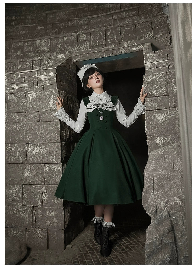 With PUJI - Letter and Poetry ﾂｷ Abyss Clinic - Gothic Lolita Green Dress Set