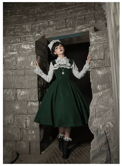 With PUJI - Letter and Poetry ﾂｷ Abyss Clinic - Gothic Lolita Green Dress Set