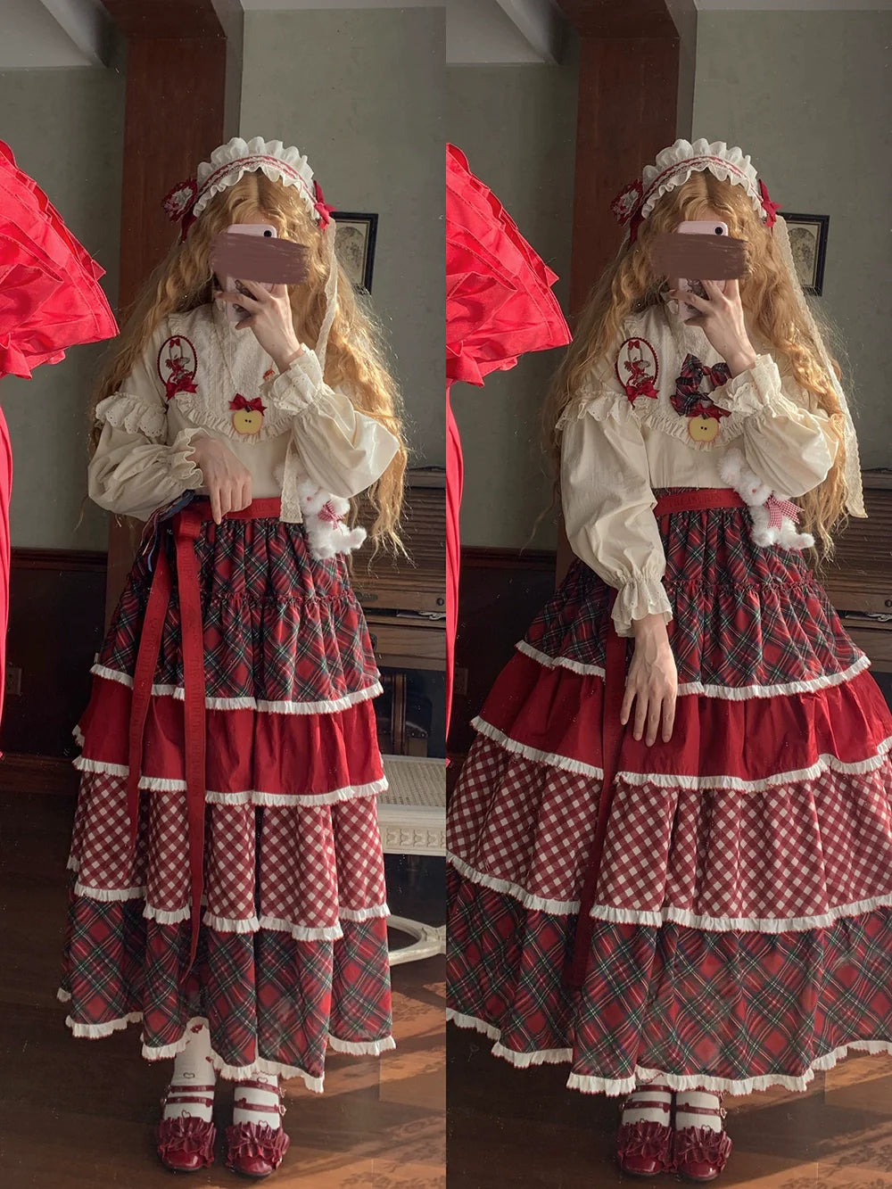 Miss Point - Forest Berry Bunny - Sweet Lolita Plaid Skirt Tiered Ruffles Spring SK