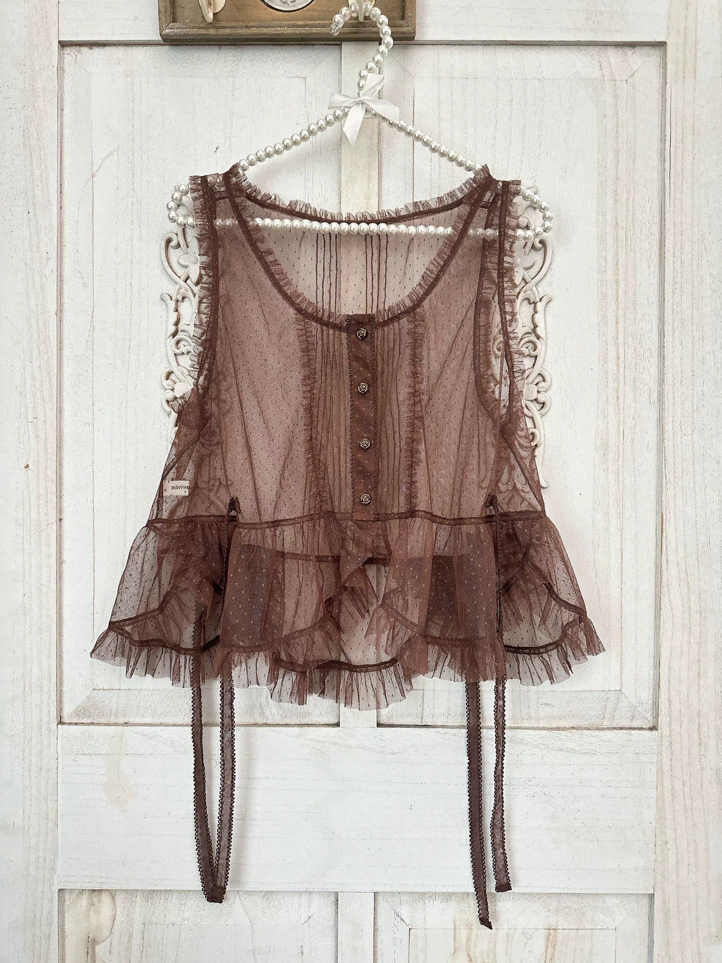 Sweet Dreamer - Antique Wall - Classic Vintage Lolita Vest Tulle Polka Dot Vest