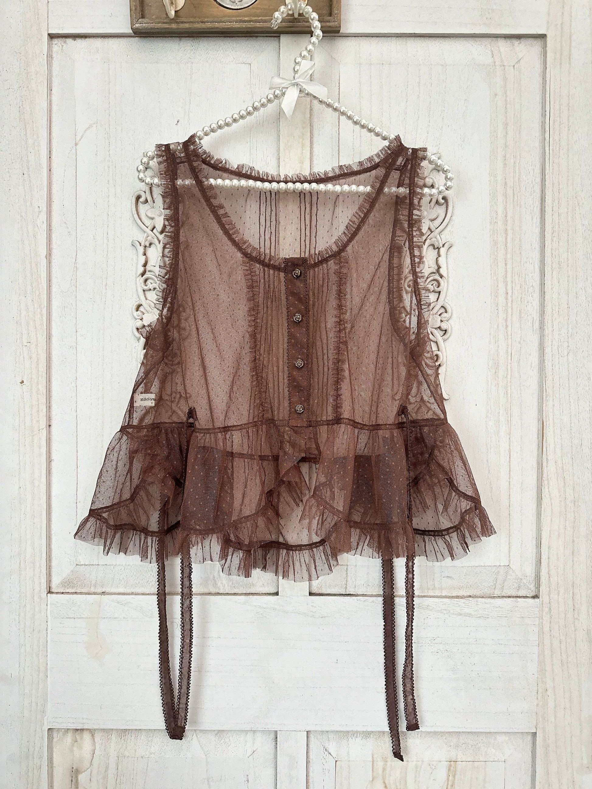 Sweet Dreamer - Antique Wall - Classic Vintage Lolita Vest Tulle Polka Dot Vest